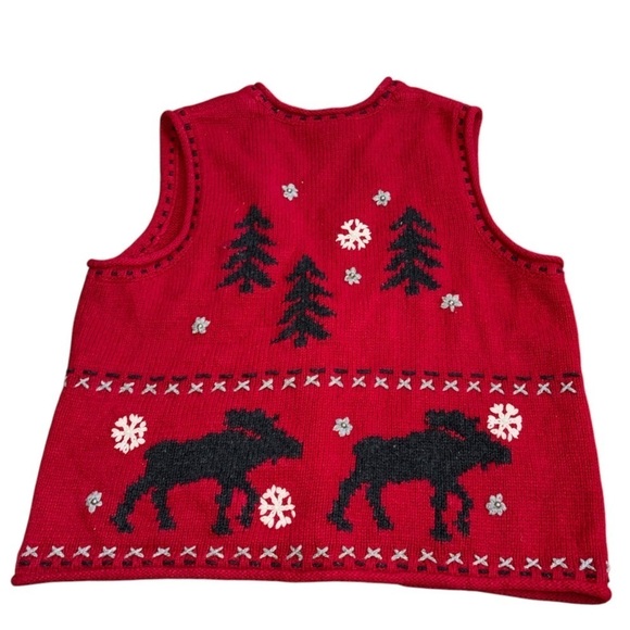 Coldwater Creek Red Moose Snow Christmas Holiday Vest Wool Women’s 1X Winter - Picture 7 of 11